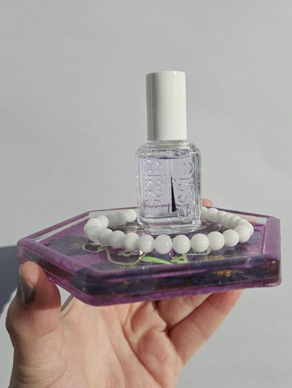 Handmade Purple Hexagon Resin Coaster with Holographic Ghost Design Whimsigoth